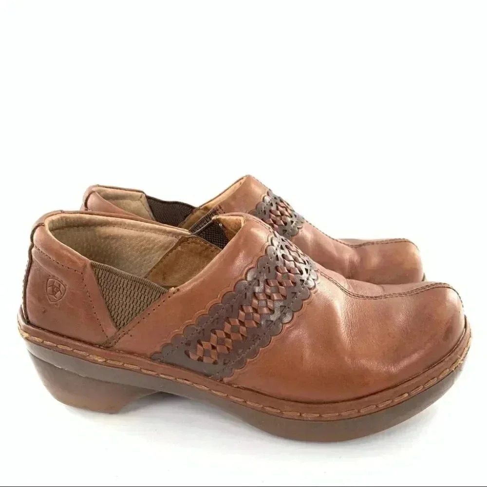 Ariat closed back clogs sz 7.5 36.5 brown leather outdoors western southwestern